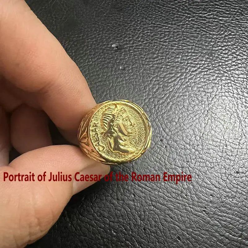 Stainless steel vintage plated figure Julius Caesar ring of the Roman Empire
