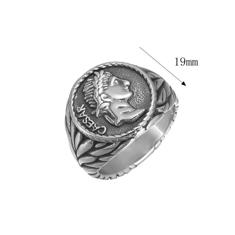 Stainless steel vintage plated figure Julius Caesar ring of the Roman Empire