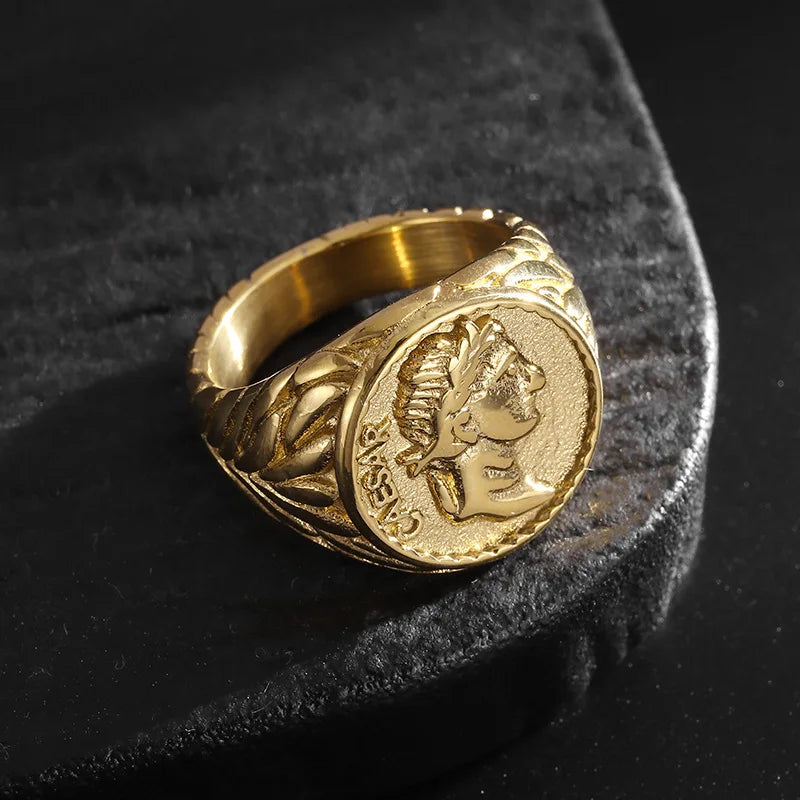 Stainless steel vintage plated figure Julius Caesar ring of the Roman Empire