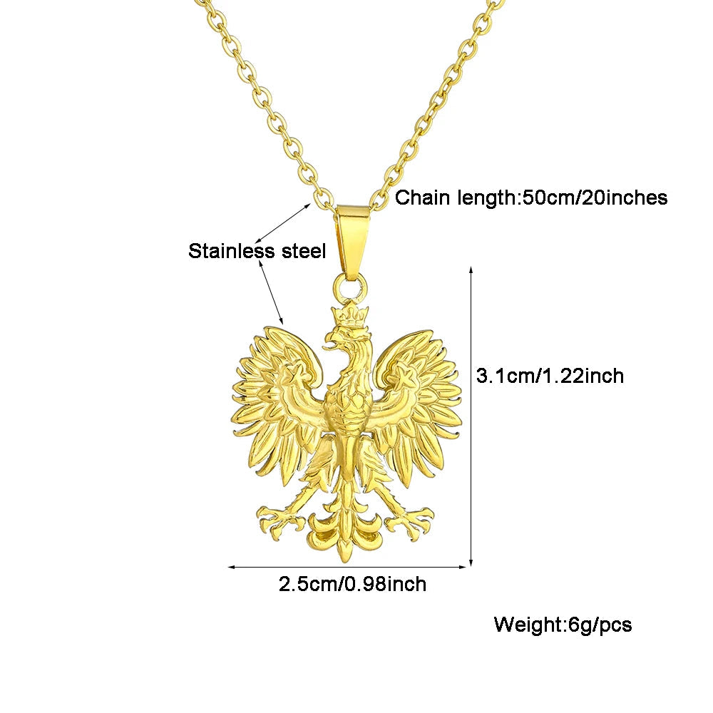 Poland Symbol Eagle Pendant Necklaces Stainless Steel Arkaïa