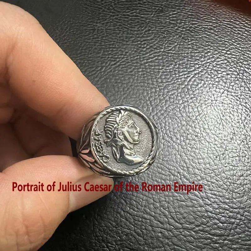 Stainless steel vintage plated figure Julius Caesar ring of the Roman Empire