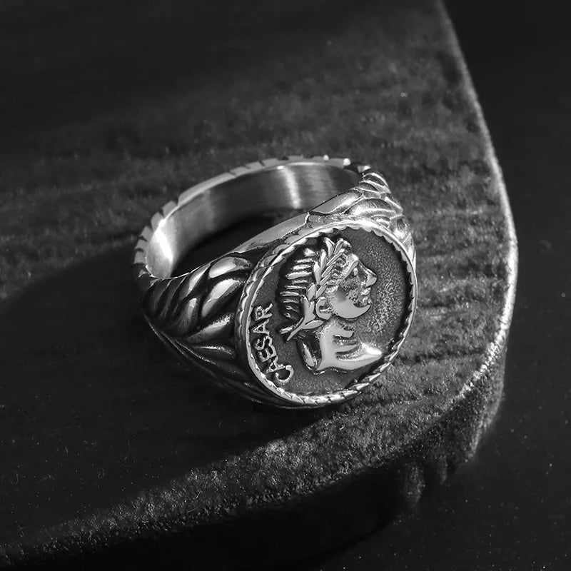 Stainless steel vintage plated figure Julius Caesar ring of the Roman Empire